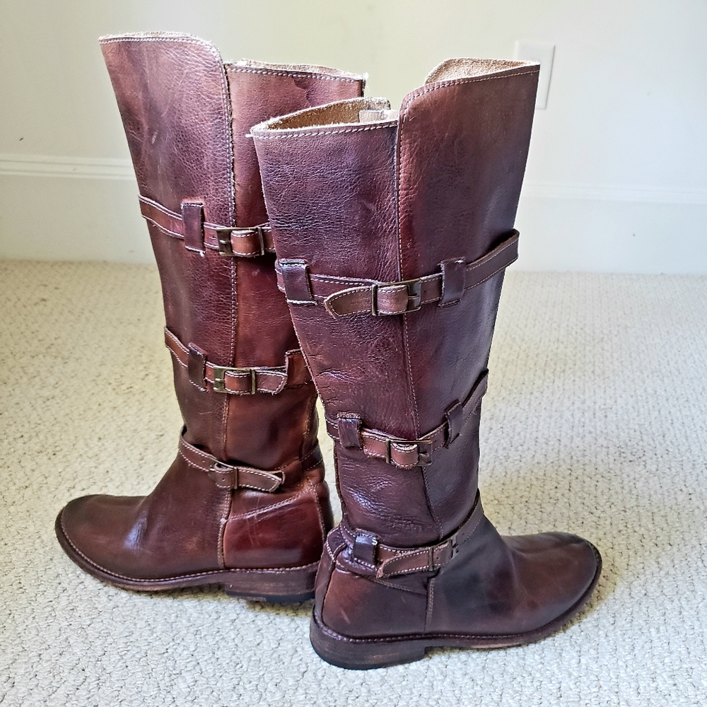 Bed Stu Cobbler Series Kitty Knee High Rustic Teak Leather Boots - Picture 2 of 16